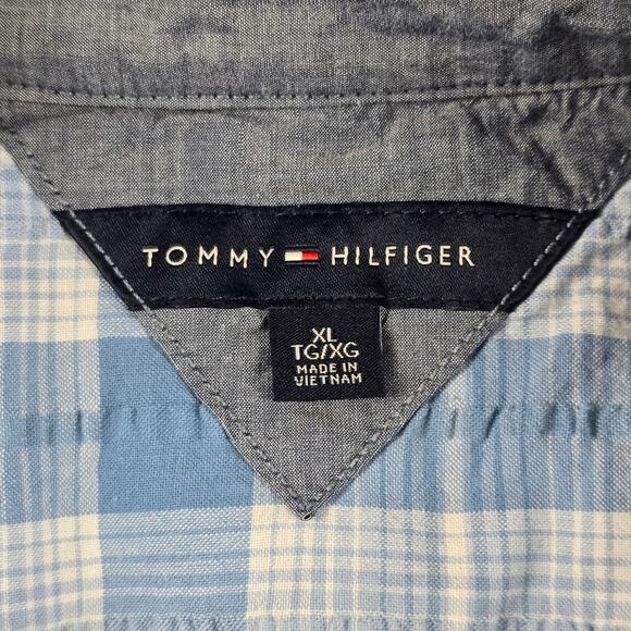 Tommy Hilfiger Shirt Womens Size XL Roll Tab Sleeves Blue Plaid Button Down - Picture 13 of 16